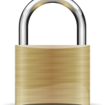 A securely locked brass padlock